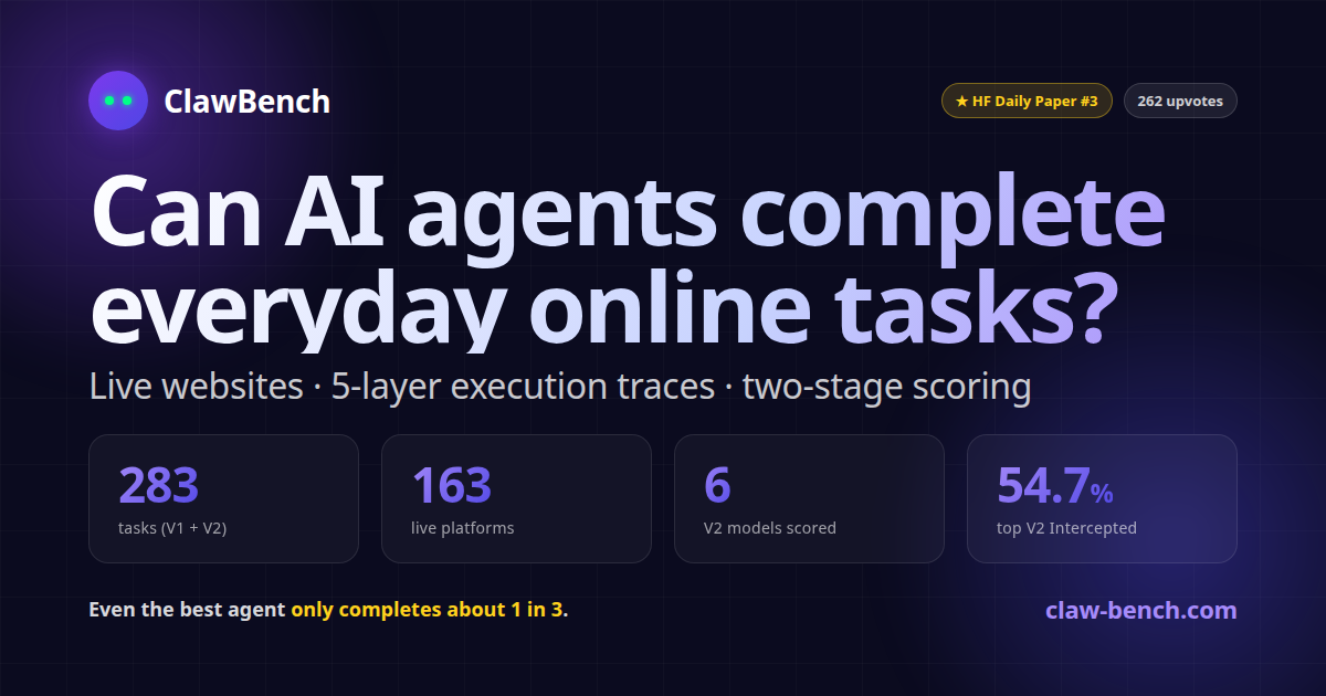 ClawBench: real-world browser agent benchmark across 144 live websites